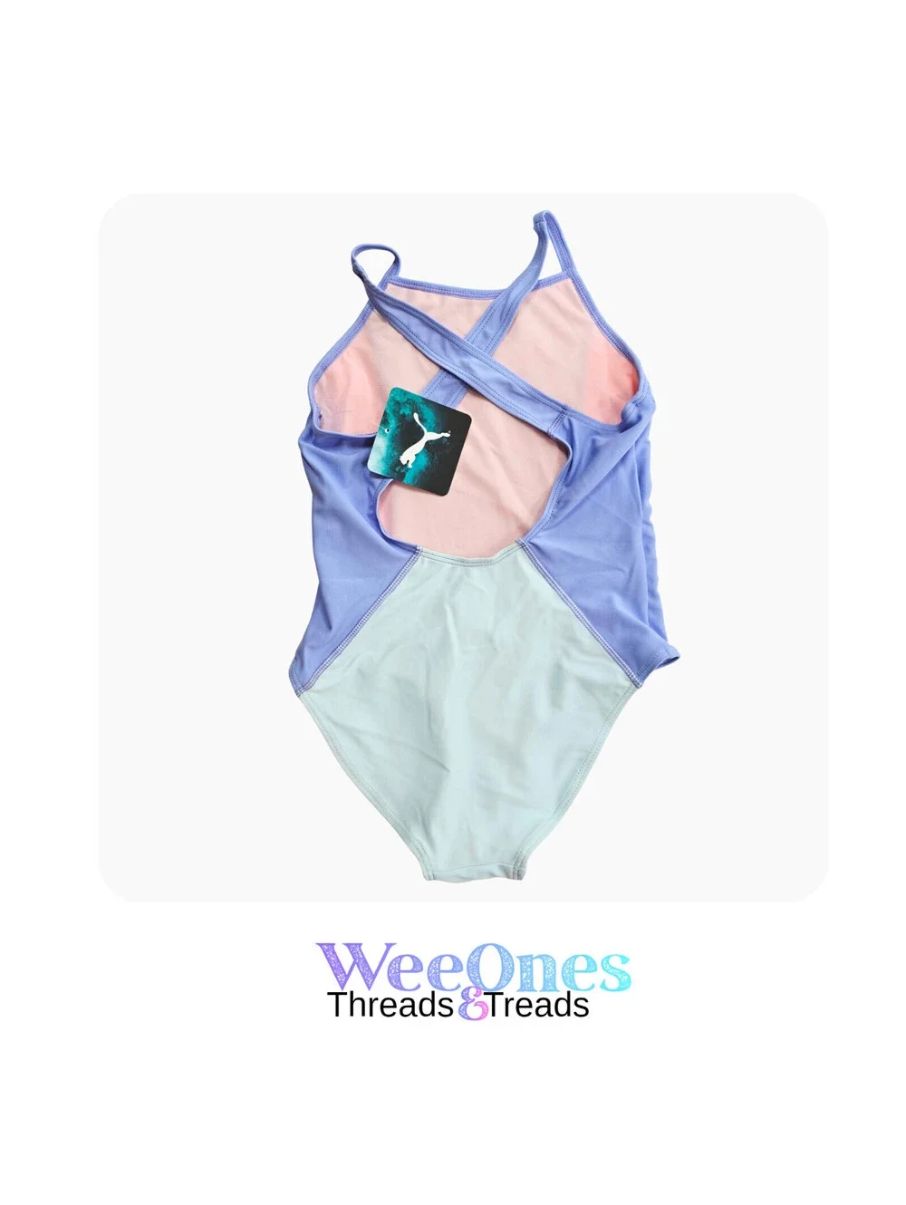 Girls PUMA NWT 1 piece Swimsuit Size 6X Light blue pink lavendar $32